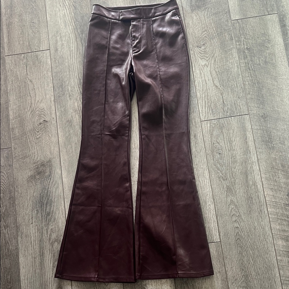 7 For All Mankind Deep Burgundy faux leather Flare Pants